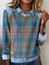 Vintage Plaid Pattern Patchwork Art Sweatshirt des femmes
